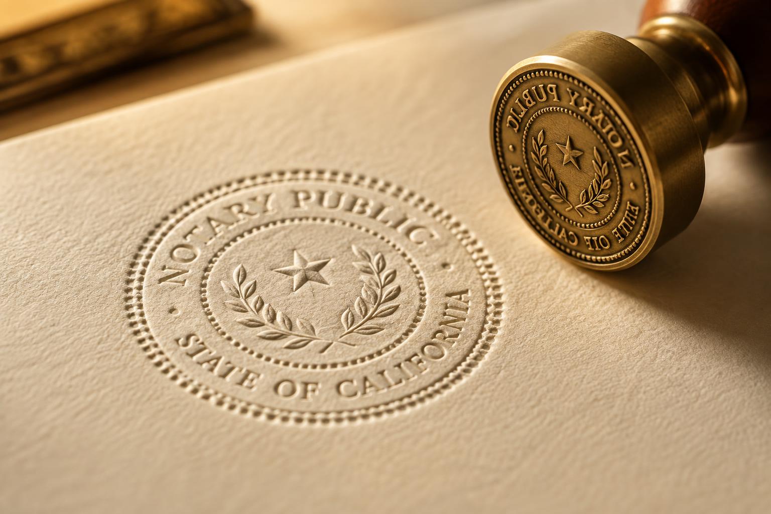 Close-up of an embossed notary seal in cream paper